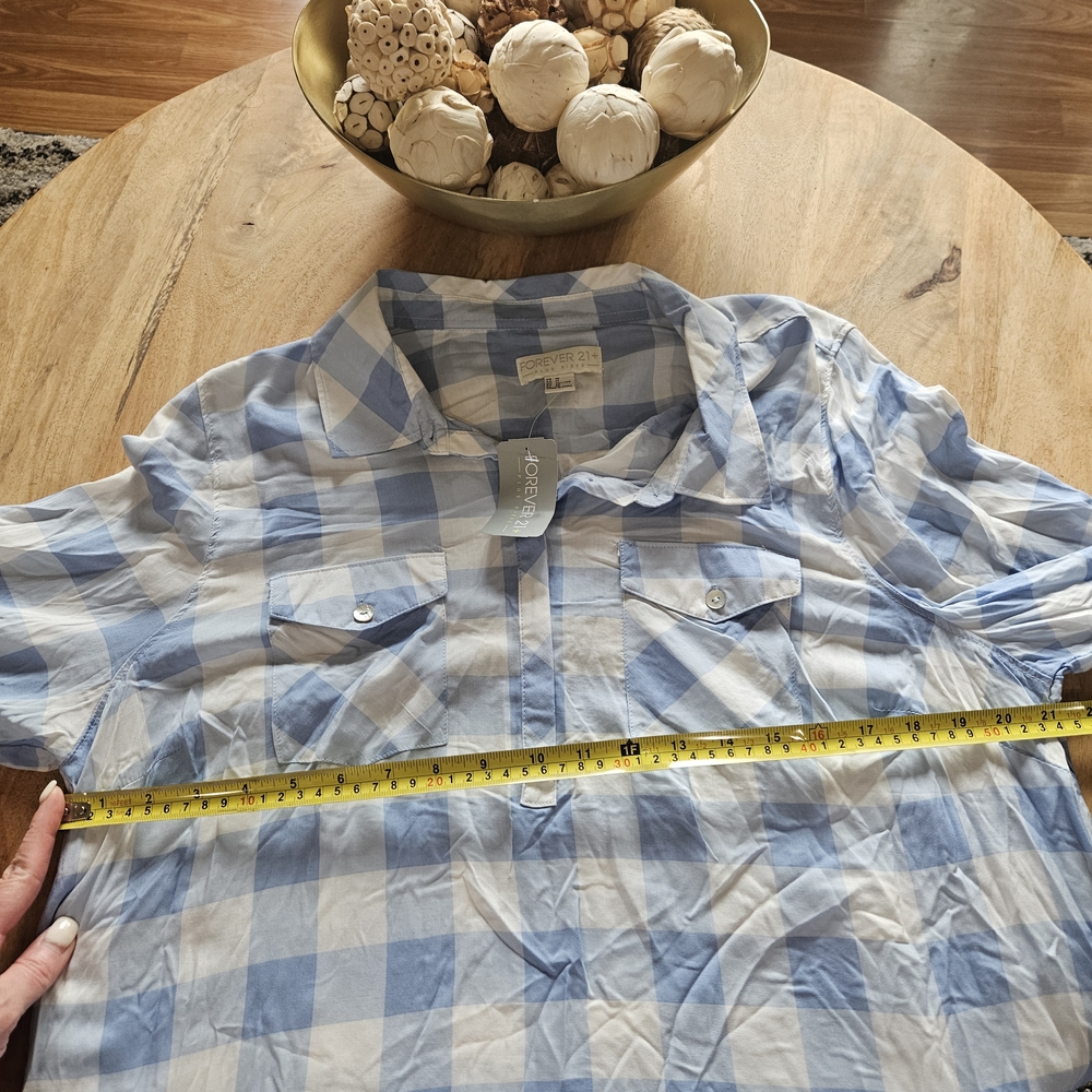 Forever 21 Blue and White Checkered Blouse - Picture 6 of 7